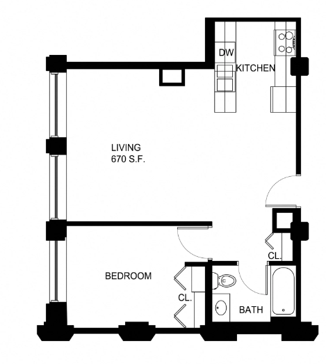 Floorplan for Apartment #P239, 1 bedroom unit at Halstead Providence